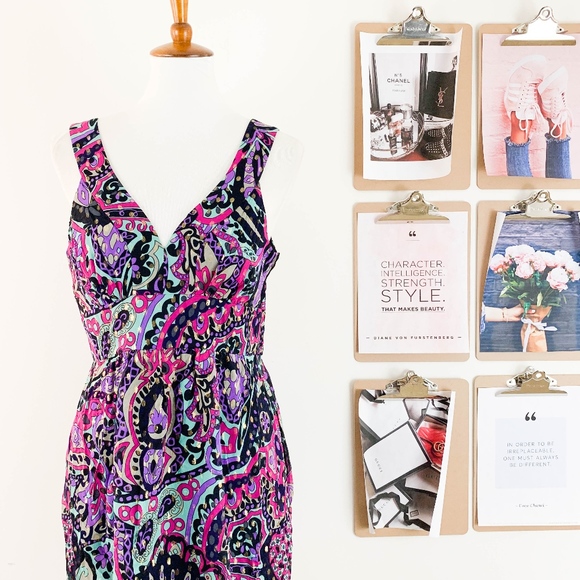 Tibi Empire Waist Silk Dress Sz 10 Metallic Floral - Picture 2 of 7